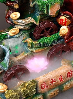 水车水风轮假山流水生财喷泉水景山水高山循环水招财开业风车摆件