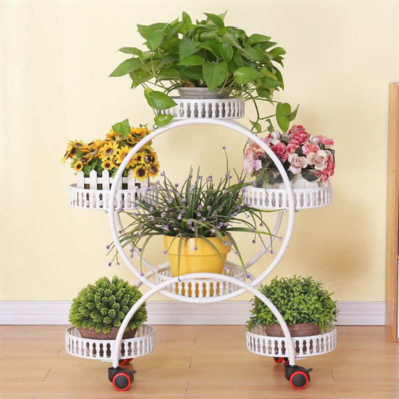 花架铁艺带轮落地式绿萝花盆架客厅室内阳台花架子落地多层省空间 - 图2