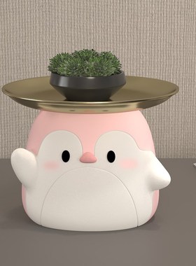 企鹅家用玄关钥匙零食收纳托盘客厅卧室桌面摆件家居装饰品存钱罐