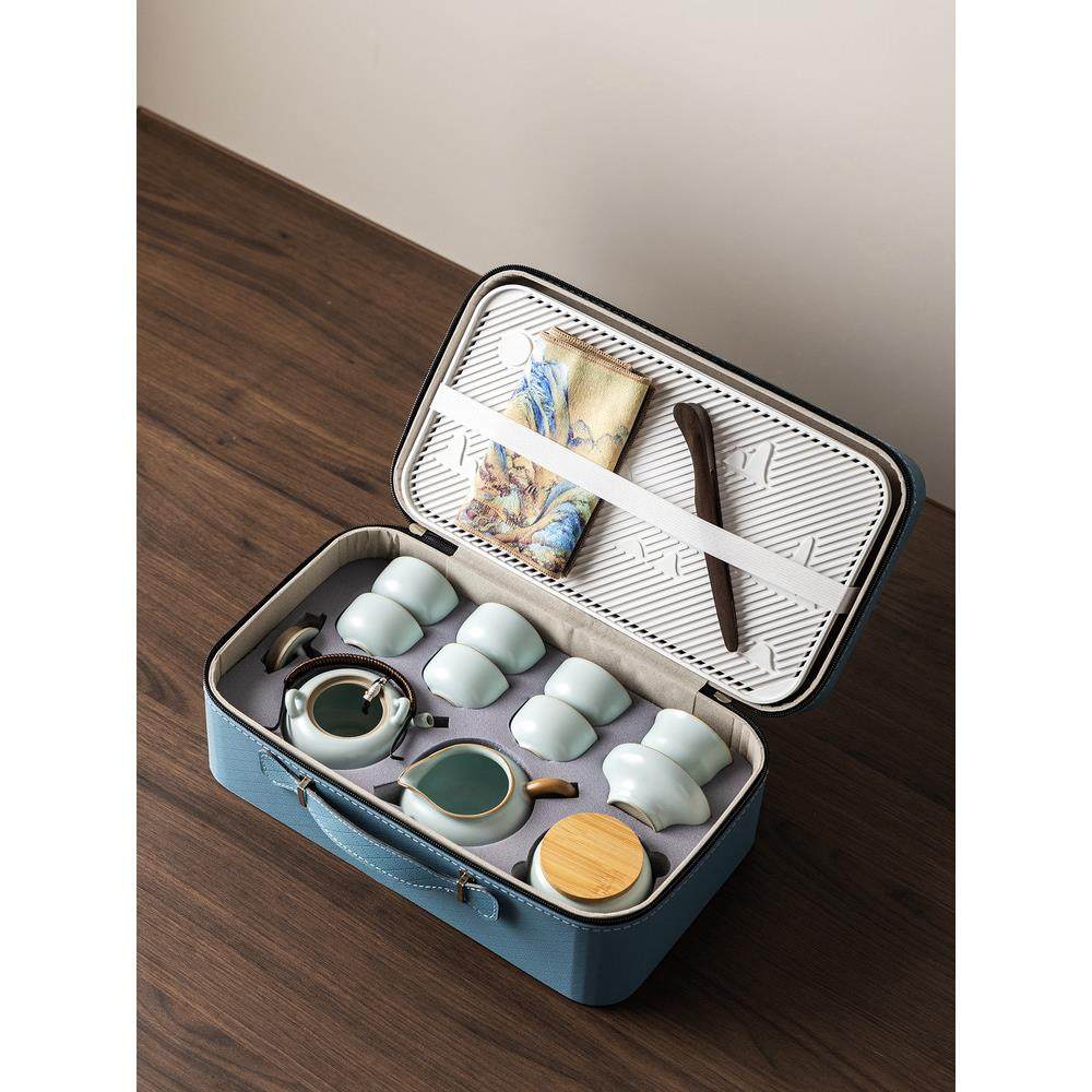 天青汝窑旅行功夫茶具套装便携式户外露营喝茶装备陶瓷泡茶壶茶杯,淘宝优惠券,粉丝福利购,淘宝优惠卷