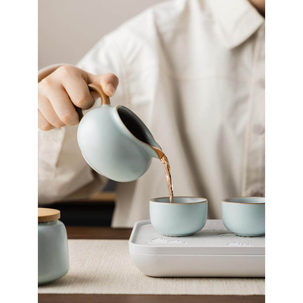 天青汝窑旅行功夫茶具套装便携式户外露营喝茶装备陶瓷泡茶壶茶杯,淘宝优惠券,粉丝福利购,淘宝优惠卷