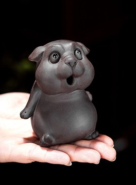 可爱小狗家居装饰摆件手工客厅办公室玄关茶桌面摆设紫砂茶宠可养