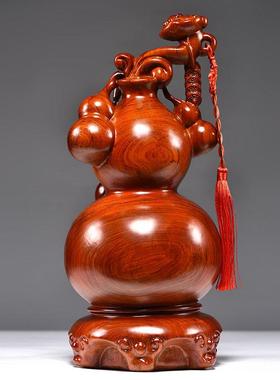 花梨木雕福禄如意葫芦摆件实木客厅红木质家居中式装饰送礼工艺礼