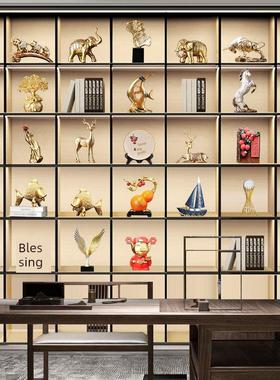 办公室书柜摆件轻奢高档展示柜博古架装饰品新中式老板柜子工艺品