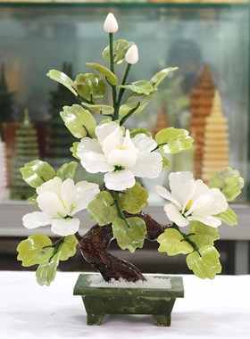 玉石盆栽牡丹花卉客厅摆件酒柜电视柜家居装饰花仿真花开富贵假花