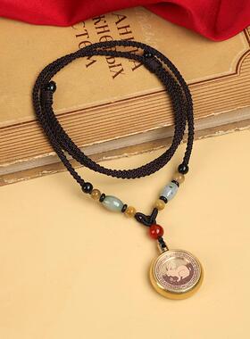 黄铜十二生肖项炼朱砂长版毛衣炼 炼 男女款民族风本命年覆古百搭