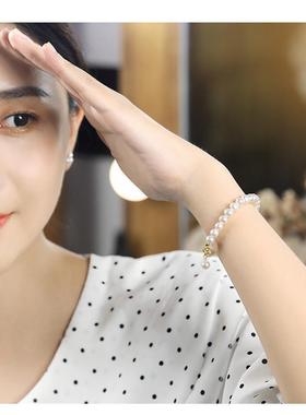 天然强光无核淡水珍珠手链进口14K包金不褪色吊坠弹簧扣手环