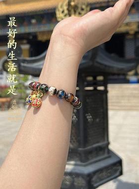 普陀山香灰琉璃珠招财吞金兽路路通顺佛头手串佛珠转运手链男女款