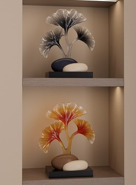 创意银杏叶艺术摆件高级感古风石头乔迁J开业礼物玄关展示柜装饰