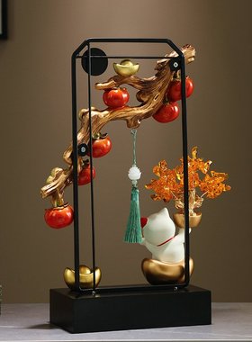 事事如意柿子招财猫摆件创意新中式吉祥喜庆乔迁新居装饰工厂直销