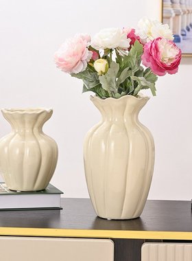 陶瓷花瓶高级感复古白色法式美式摆件客厅水培插花鲜花奶油风装饰