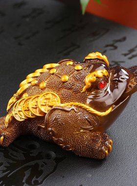 三足招财金蟾茶宠摆件茶道变色茶具配件装饰茶虫茶玩创意树脂茶玩