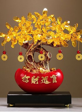 招财进宝发财树摆件新中式酒柜电视柜装饰品开业送礼前台工厂直销