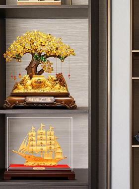 一帆风顺帆船摆件绒沙金工艺品办公室客厅博古架装饰乔迁开业礼品