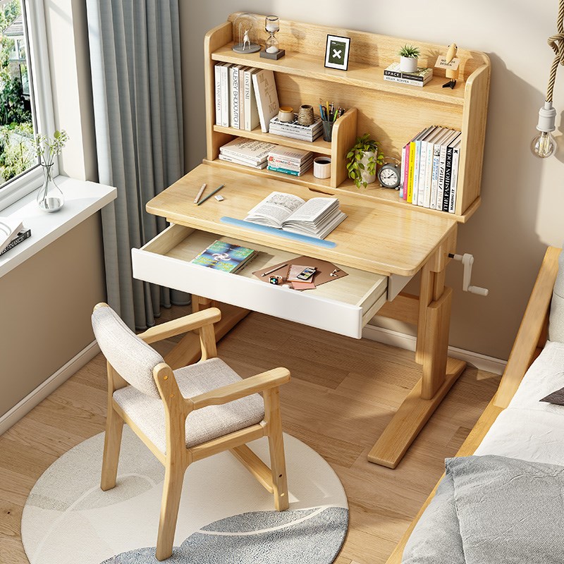 70/90cm multifunctional children's study table and chair all solid wood desk bookshelf integrated small apartment student writing desk
