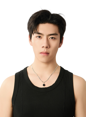 YULUSUI四叶草黑曜石吊坠项链