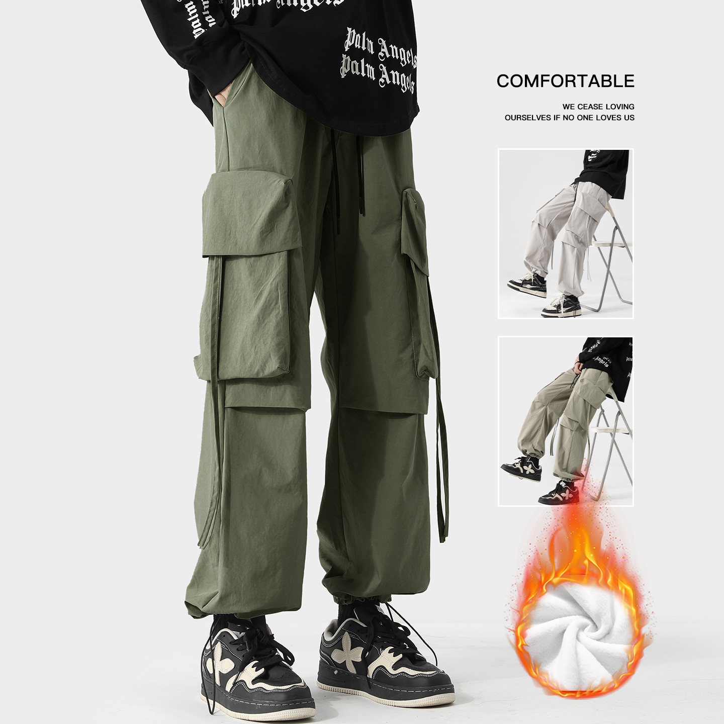 美式机能防水冲锋裤男秋冬加绒大口袋户外保暖登山滑雪运动工装裤 - 图1