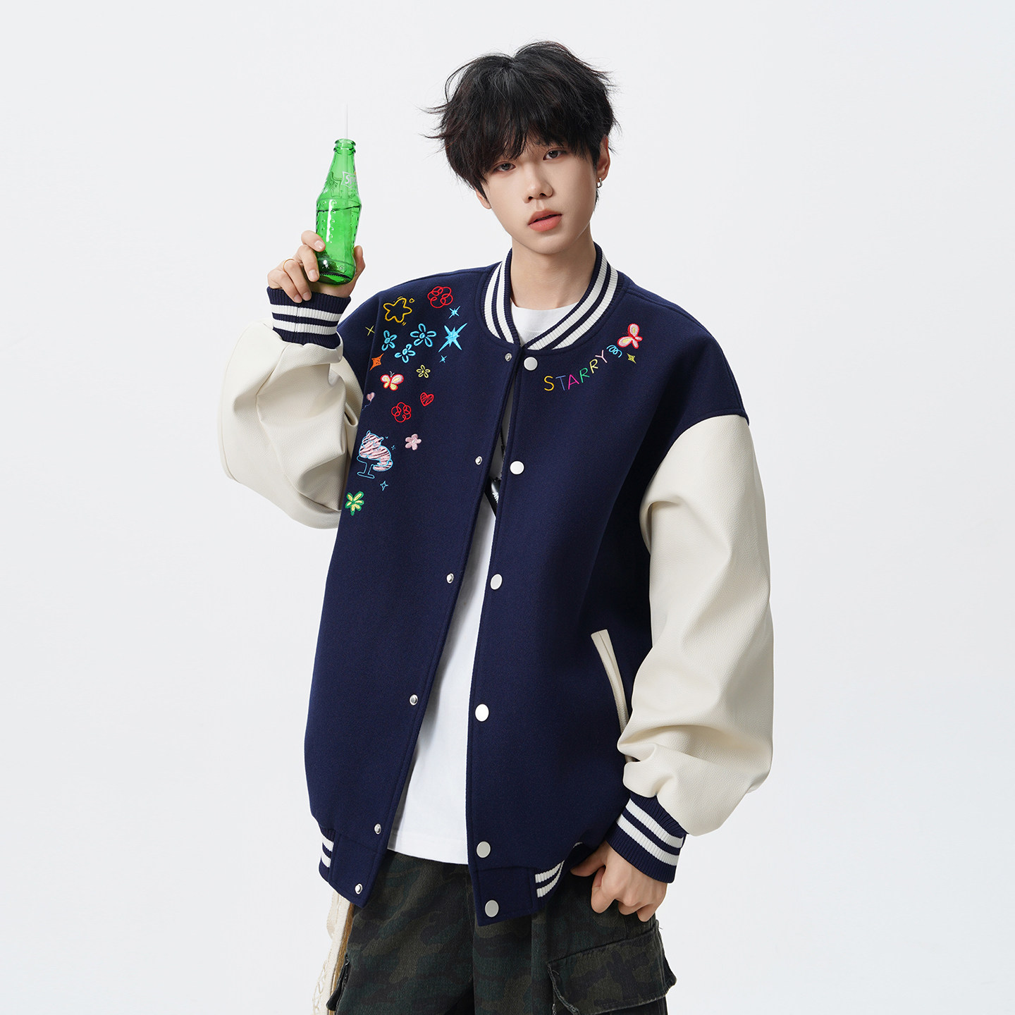 美式花卉刺绣棒球服男春秋潮牌复古情侣运动夹克重磅高街休闲外套,淘宝优惠券,粉丝福利购,淘宝优惠卷