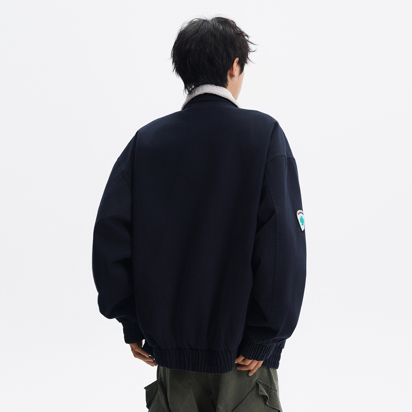 腊肠狗绣标夹克外套男款春秋季美式休闲百搭潮牌羊羔绒翻领棒球服,淘宝优惠券,粉丝福利购,淘宝优惠卷