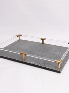 豪克家居现代简约皮革收纳托盘摆件样板房售楼部家居茶几桌面轻奢