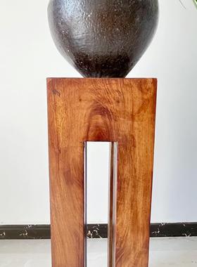 侘寂风中古实木墩底座柱子花瓶客厅玄关中式民宿酒店复古造景摆件