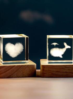 领养一朵云爱心水晶方体小摆件治愈系书房工位桌面装饰品新年礼物