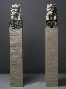 新中式仿石仿古栓马柱客厅玄关大型落地招财狮子貔貅麒麟装饰摆件
