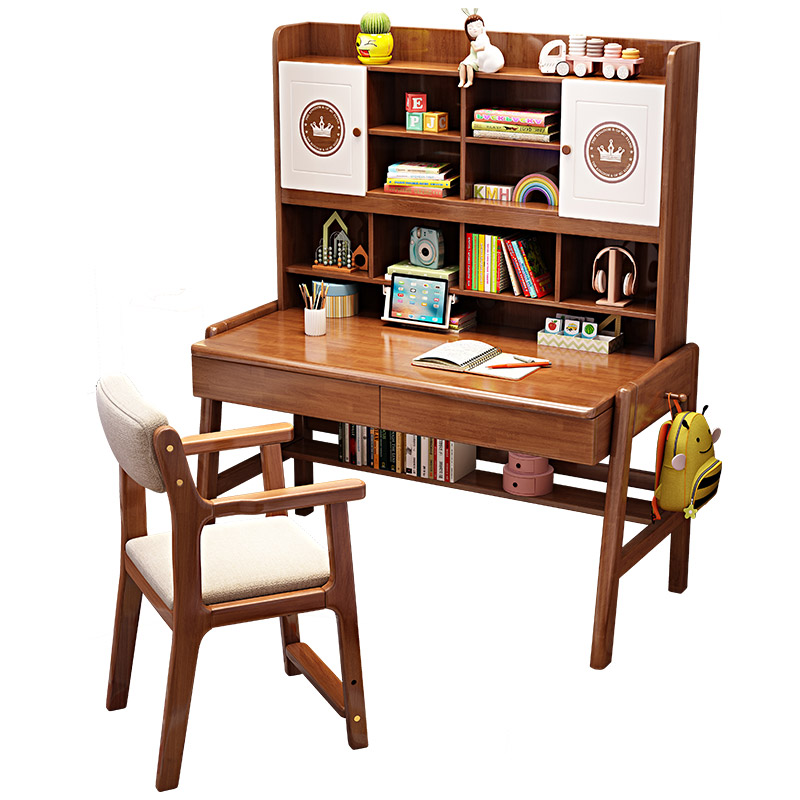 All solid wood children's study table and chair set desk bookcase integrated primary school student junior high school student writing desk bookshelf combination