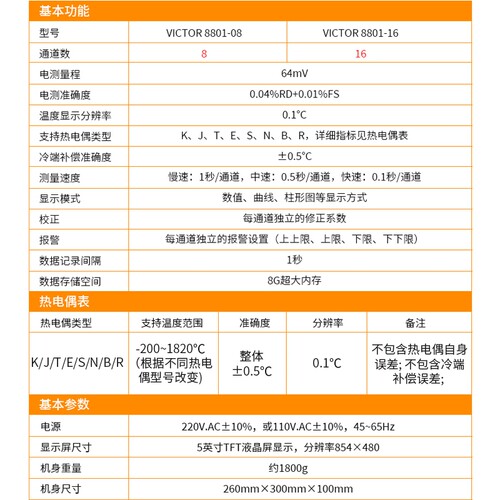 胜利仪器温度巡检仪64通道记录仪胜利VC8801多路温度测试仪 - 图3