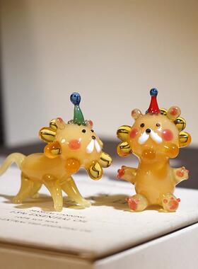 小狮子|手工玻璃小摆件琉璃办公室工位电脑桌面汽车载装饰工艺品