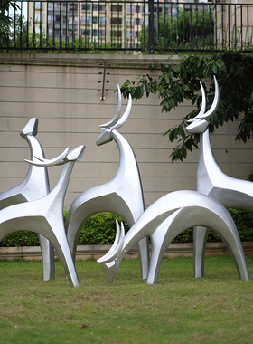 玻璃钢鹿雕塑抽象仿真装饰公园林仿铜景观小品户外几何梅花鹿摆件