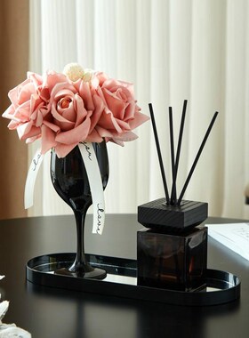 仿真花艺摆件高级感收纳托盘套装高档轻奢玄关客厅茶几餐边柜装饰