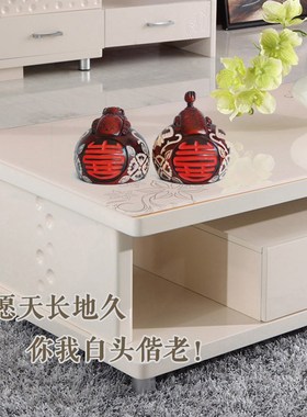 中式木雕家居客厅桃木雕刻桌面摆件装饰品白头偕老结婚情人送礼物