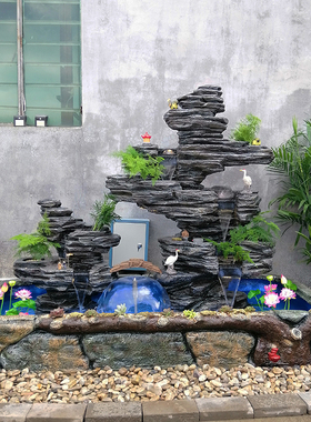 大型假山流水喷泉摆件别墅庭院阳台鱼池造景酒店办公室落地水景观