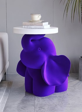 可爱大象茶几床头乔迁礼品落w地摆件植绒家居装饰品客厅沙发旁边