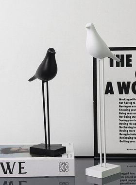 创意轻奢高档黑白鸟摆件客厅电视柜家居软装饰样板房办公室工艺品