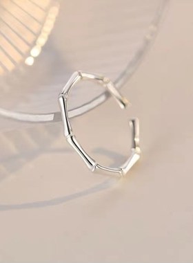 925纯银竹节戒指女素圈食指戒小众高级感尾戒Z轻奢开口戒