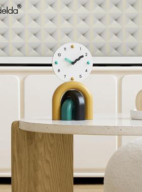 家居玄关装饰品客厅电视柜台式座钟时钟奶油风桌面摆件