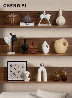 Wabi-Sabi风格土色高端艺术小众软装饰家居书柜，客厅，电视柜装