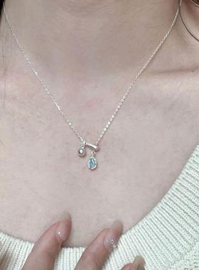 蓝色水滴流苏项炼女配饰轻奢小众气质抽拉式可调节锁骨炼2025新款