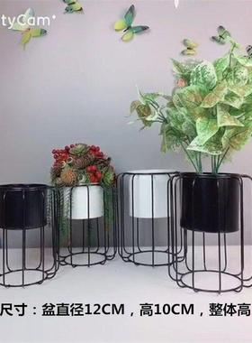 北欧创意简约室内阳台桌面花盆摆件家居装饰品铁艺花架铁皮桶大号