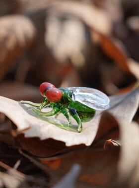 淄博琉璃手工艺品彷真苍蝇昆虫微景观摆件绿头蝇桌面装饰创意礼物