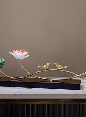新中式荷花玄关装饰摆件高级感客厅电视柜办公室禅意莲花软装饰品