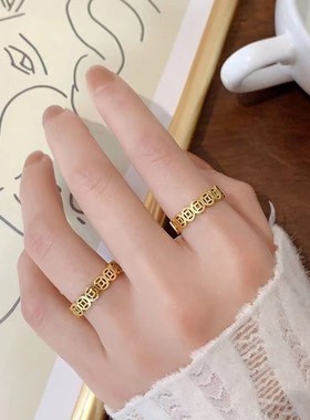 【立减100】时尚爆款铜钱覆古戒指小众设计气质百搭指环女生