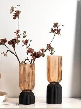 极简磨砂香槟玻璃花瓶设计师推荐软装饰品直筒插花艺摆件餐桌客厅