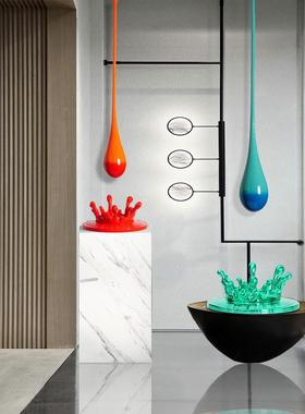 售楼处酒店大堂商场抽象吊装水滴雕塑挂饰玻璃钢创意葫芦水花装饰