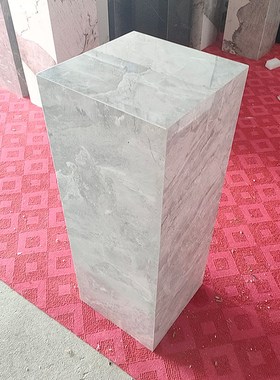简约现代浅灰色岩板底座雕塑台客厅装饰大理石落地摆W件花盆摆放