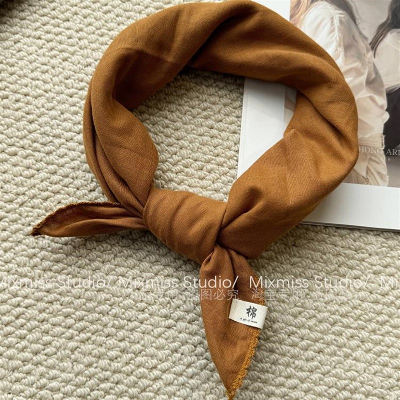 MIXMISS【藏青色】日系文艺叠穿棉质纯色小方巾定制X双层棉小领巾 - 图2