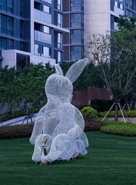 不锈钢镂空兔子雕塑度假村民宿网红打卡地动物美陈摆件村庄装饰品