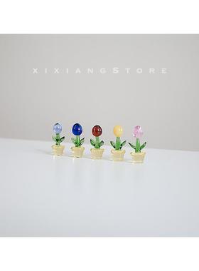 「西巷商店」手工制作仙人掌向日葵郁金香玻璃车载创意摆件装饰